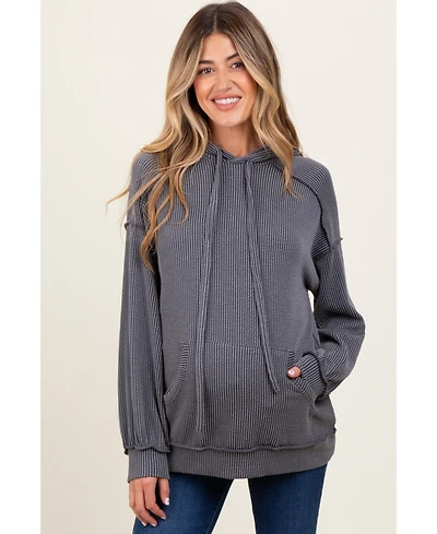 Pinkblush Maternity Olive Ribbed Front Pocket Drawstring Hoodie