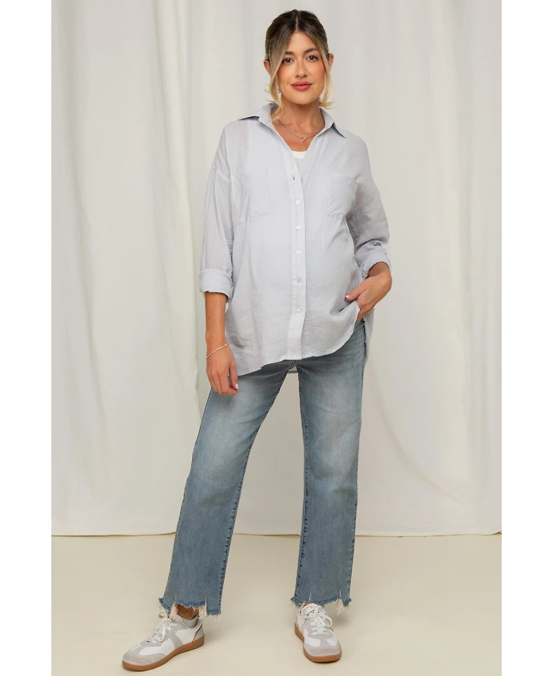Pinkblush Maternity Light Blue Fringe Hem Wide Leg Jeans
