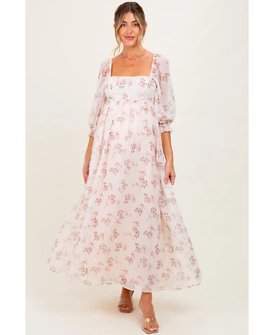 Pinkblush Maternity Light Pink Floral Chiffon Long Sleeve Maxi Dress