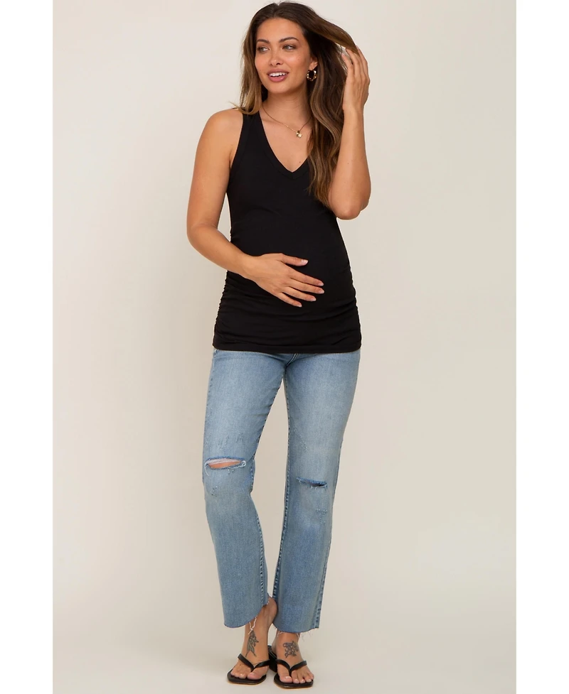 Pinkblush Maternity Charcoal Ribbed Sleeveless Ruched Tank Top