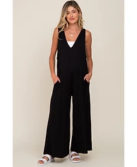 Pinkblush Maternity Black Deep V Sleeveless Wide Leg Jumpsuit
