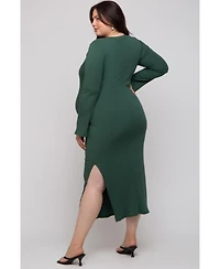 Pinkblush Plus Forest Green Ribbed Side Slit Maxi Dress