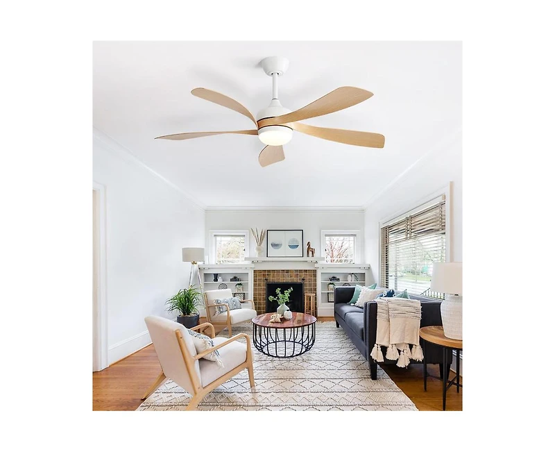 Sofucor 52-inch Modern Downrod Indoor Abs 5 Blades Led Light with Remote Control Support Six Speed Ajustable Ceiling Fan