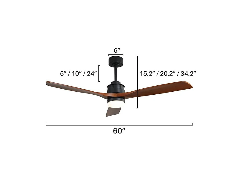 60-inch Modern Minimalist Style Black 3-Blade Ceiling Fan with Led Light, Remote Control and Timing Function