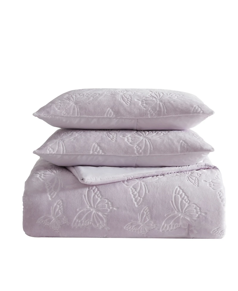 Betsey Johnson Butterfly Embossed Plush Comforter Set, Twin