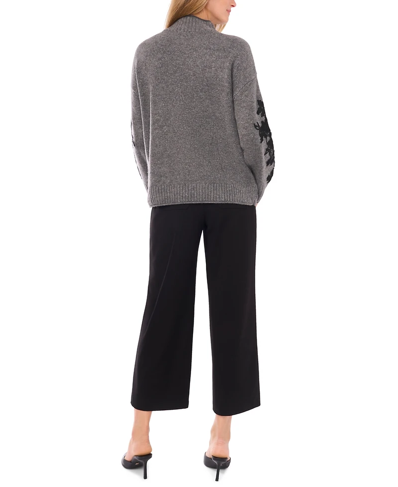 Vince Camuto Women's Floral Embellished Mock Neck Sweater