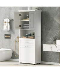 Casainc Tall Bathroom Cabinet with Laundry Basket, Tilt-Out Hamper and Upper Storage