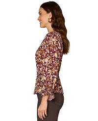 Democracy Petite V-Neck Printed Woven Top