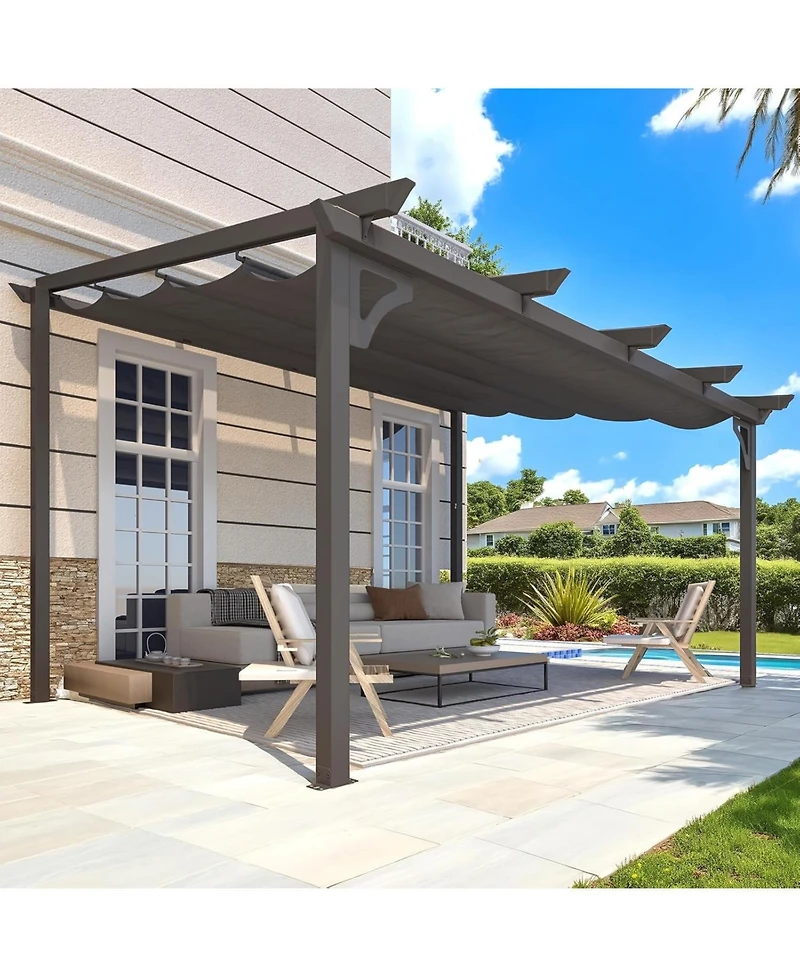 Aecojoy 14' x 10' Gazebo for Patio, Retractable Pergola with Adjustable Sun Shade Canopy Roof