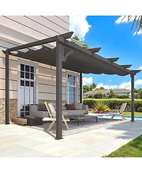 Aecojoy 14' x 10' Gazebo for Patio, Retractable Pergola with Adjustable Sun Shade Canopy Roof