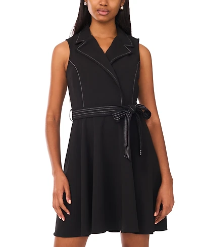 Msk Women's Sleeveless Self Belt Wrap Dress
