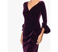 Betsy & Adam Women's Velvet Long Sleeve V-Neck Gown