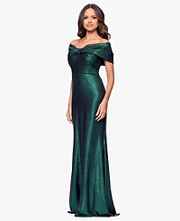 Betsy & Adam Women's Long Off-The-Shoulder Gown