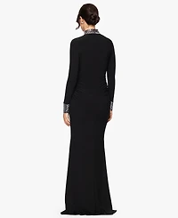 Betsy & Adam Women's Long Sleeve Mock Neck Gown