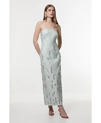 Karen Millen Crystal Embellished Strapless Midi Dress
