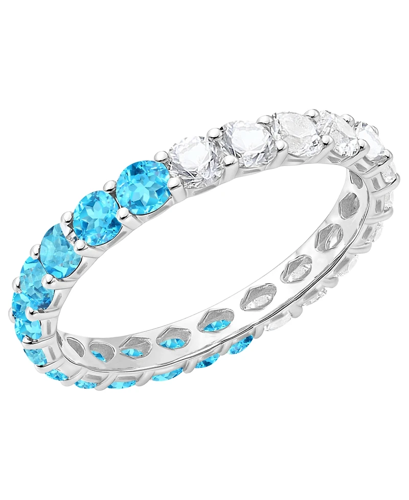 Macy's Blue Topaz (1 ct. t.w.) and Lab-Grown White Sapphire (1 ct. t.w.) Band Ring in Sterling Silver