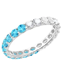 Macy's Blue Topaz (1 ct. t.w.) and Lab-Grown White Sapphire (1 ct. t.w.) Band Ring in Sterling Silver