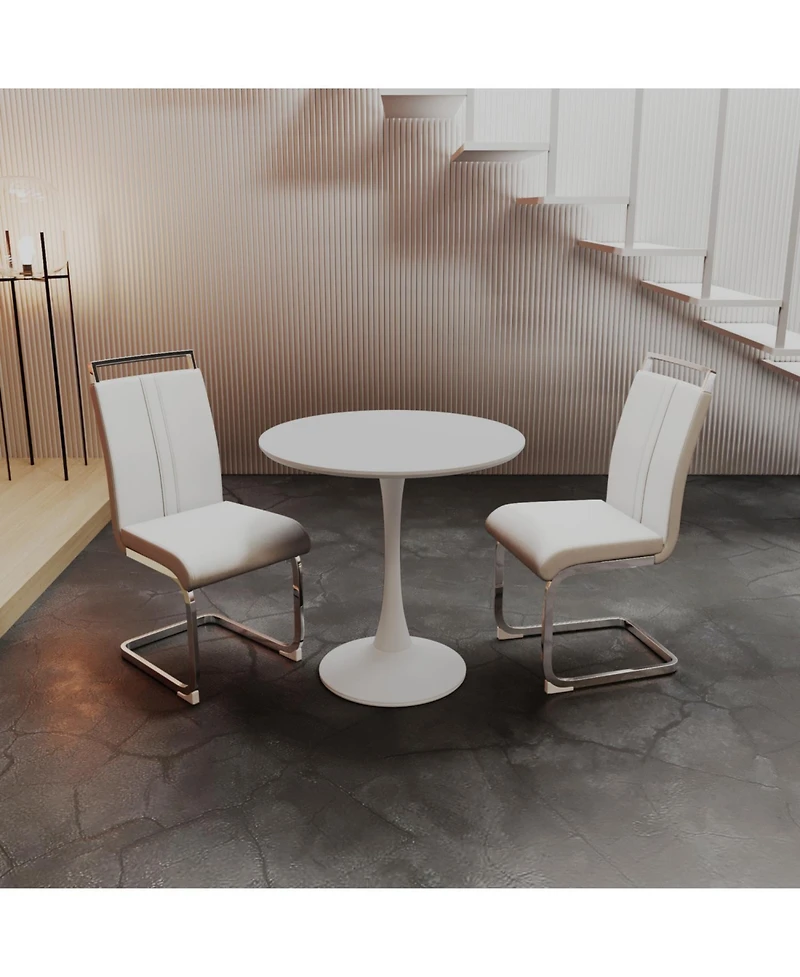 Streamdale Furniture 31.5" White Tulip Table & 2 Pu Chairs
