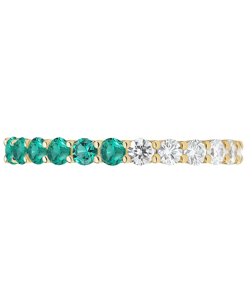 Macy's Lab-Grown Emerald (5/8 ct. t.w.) and Lab-Grown White Sapphire (1 ct. t.w.) Band Ring in 14K Gold Over Sterling Silver