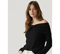 Naadam Women's Twist Front Off The Shoulder Sweater