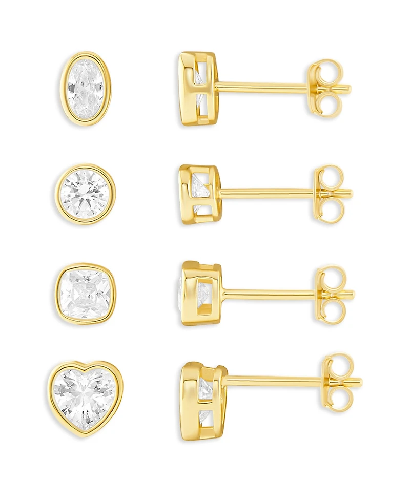 Holiday Lane 4-Pc. Cubic Zirconia Gold-Tone Over Sterling Silver Stud Earrings Set, Macy's Exclusive