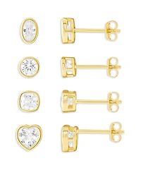 Holiday Lane 4-Pc. Cubic Zirconia Gold-Tone Over Sterling Silver Stud Earrings Set, Macy's Exclusive
