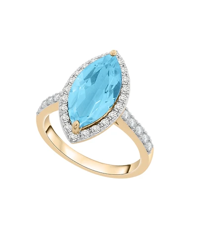 Macy's Blue Topaz (4 ct. t.w) & Diamond (3/8 ct. t.w) Marquise Ring in 14K Yellow Gold