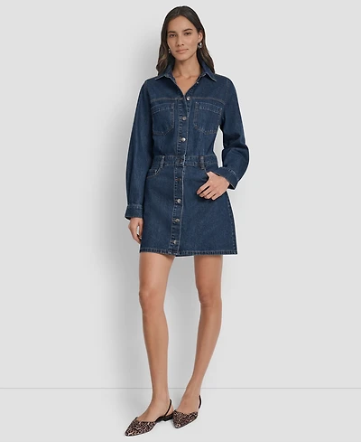 Dkny Jeans Women's Button-Down Long-Sleeve Denim Dress