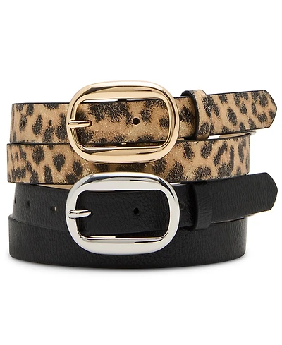Steve Madden Women's 2 Piece Leopard and Textured Belt