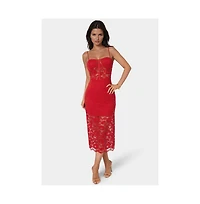 Bebe Women's Lace Corset Midi Dress