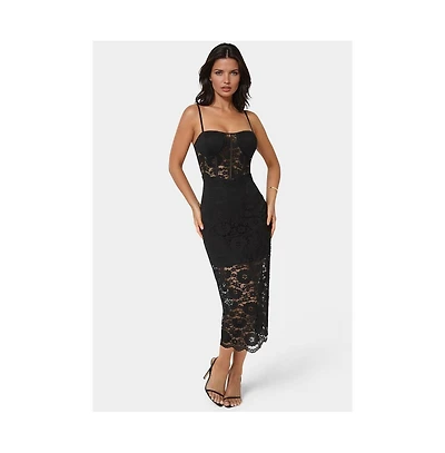 Bebe Women's Lace Corset Midi Dress