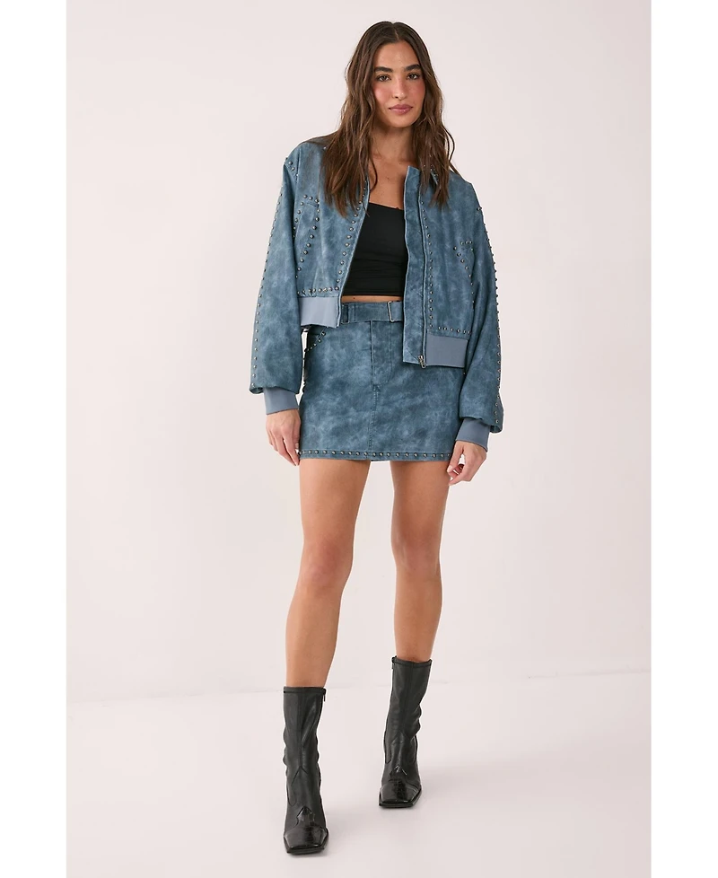 Nasty Gal Women's Leather Studded Bomber Jacket