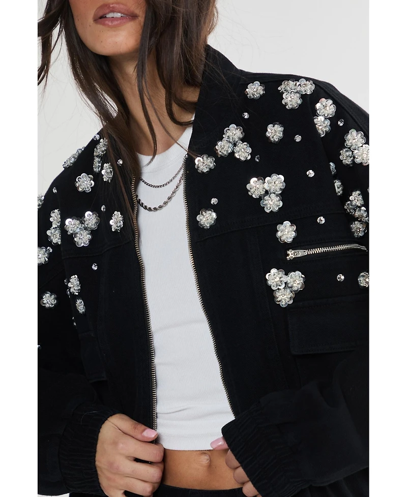 Nasty Gal Embellished Flower Applique Jacket