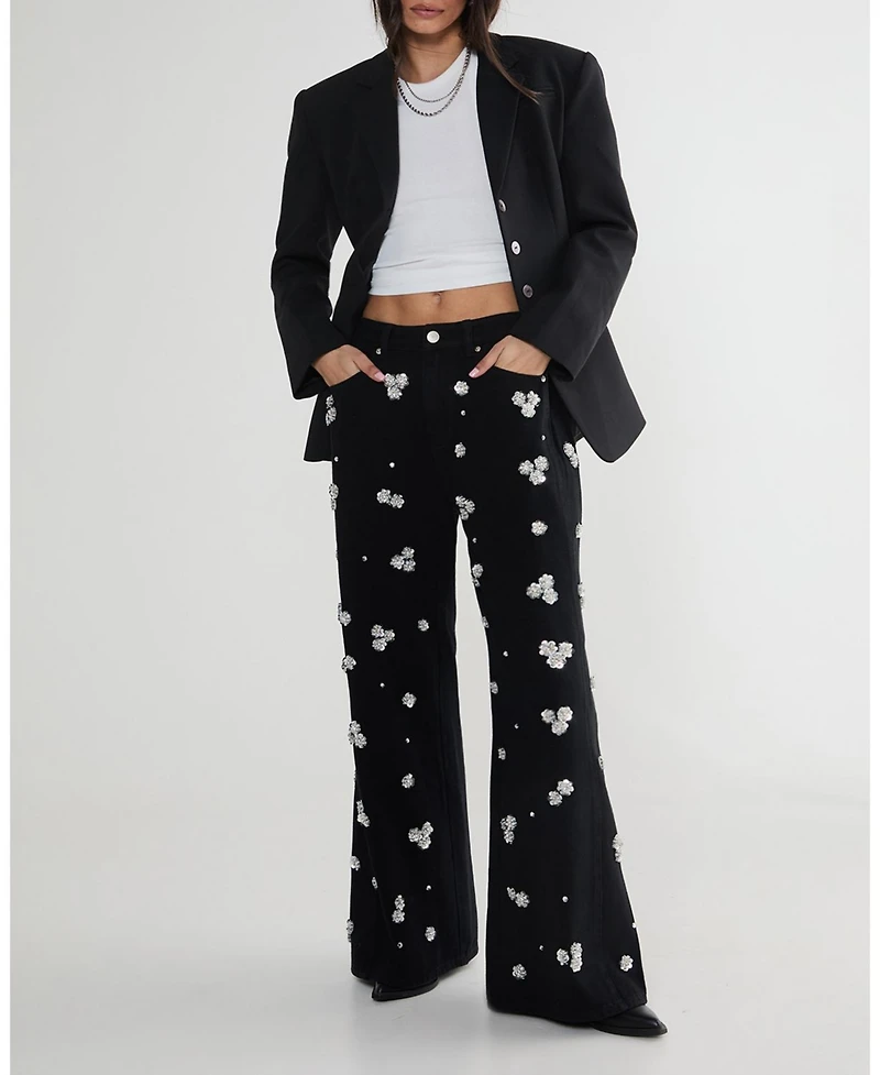 Nasty Gal Limited Embellished Flower Applique Jean
