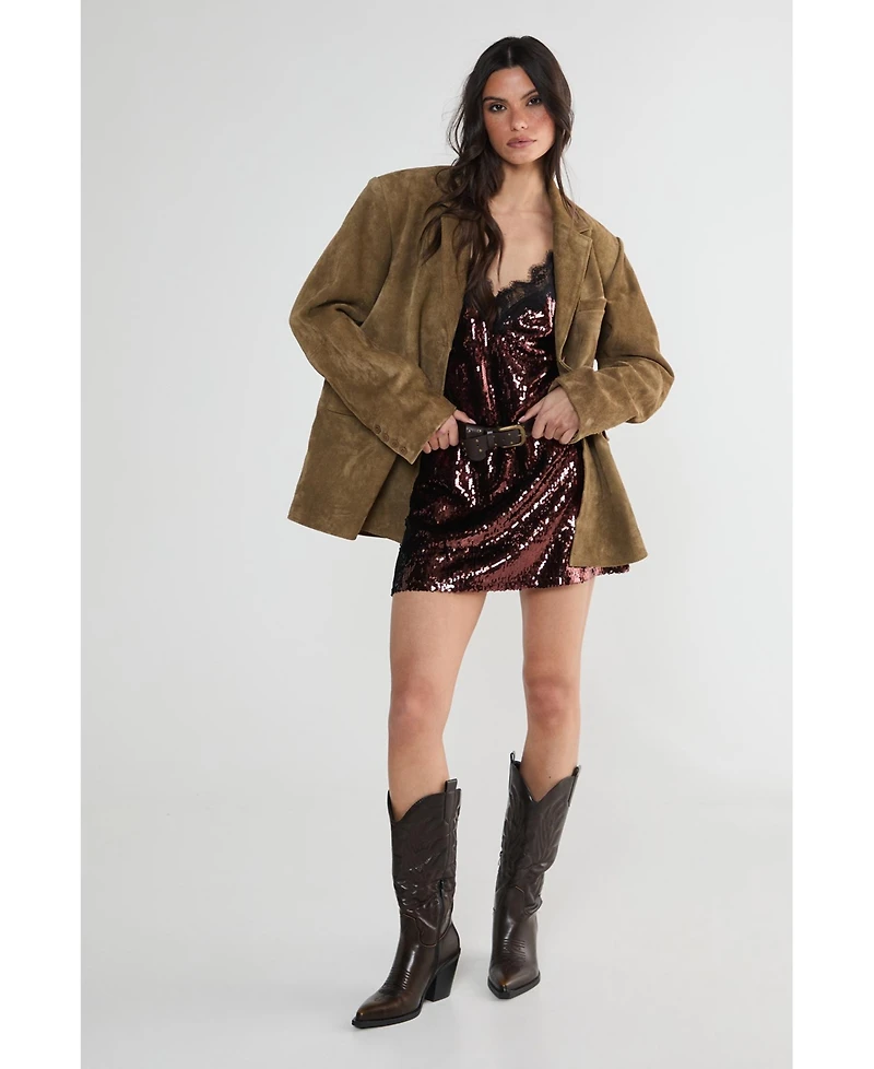 Nasty Gal Sequin Lace Trim Mini Slip Dress