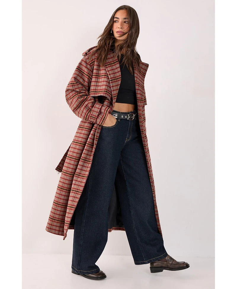 Nasty Gal Women's Check Vinyl Collar Trench Coat