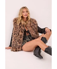 Nasty Gal Women's Leopard Print Faux Fur Gilet