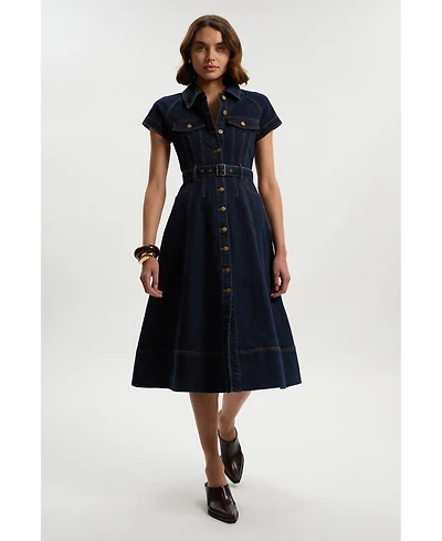 Karen Millen Women's Belted Denim Midi Dress