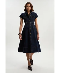 Karen Millen Women's Belted Denim Midi Dress