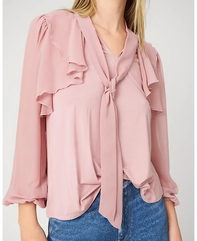 Cable & Gauge Women's Romantic Bow Tie Neck Top