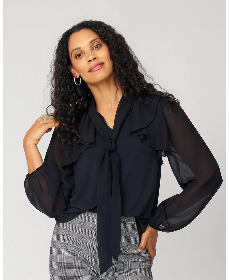 Cable & Gauge Women's Romantic Bow Tie Neck Top