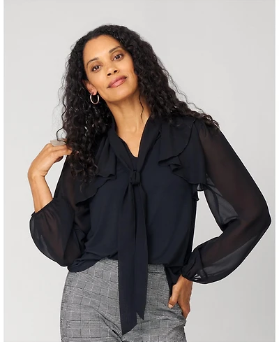 Cable & Gauge Women's Romantic Bow Tie Neck Top