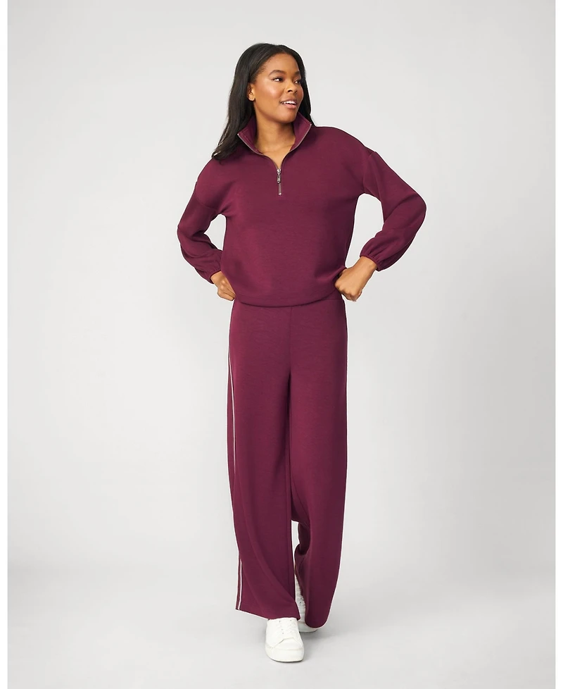 Cable & Gauge Women's Half Zip Pullover Wide Leg Pant
