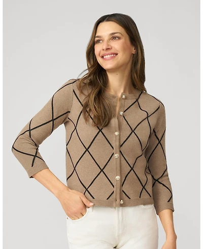 Cable & Gauge Women's Argyle Crewneck Cardigan