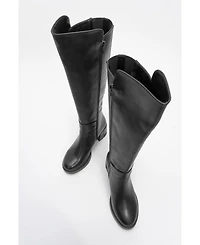 Prologue Shoes Moreni Stretch Buckle Block Heel Knee High Boot (Women)