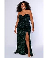 Sydney's Closet Women's Peacock Sequin Velvet Fitted Formal
