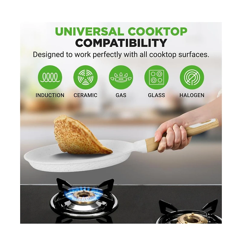 NutriChef 11” Non-Stick Crepe Pan with Wooden Spreader (NCMKCP002411WT)