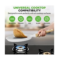 NutriChef 11” Non-Stick Crepe Pan with Wooden Spreader (NCMKCP002411WT)
