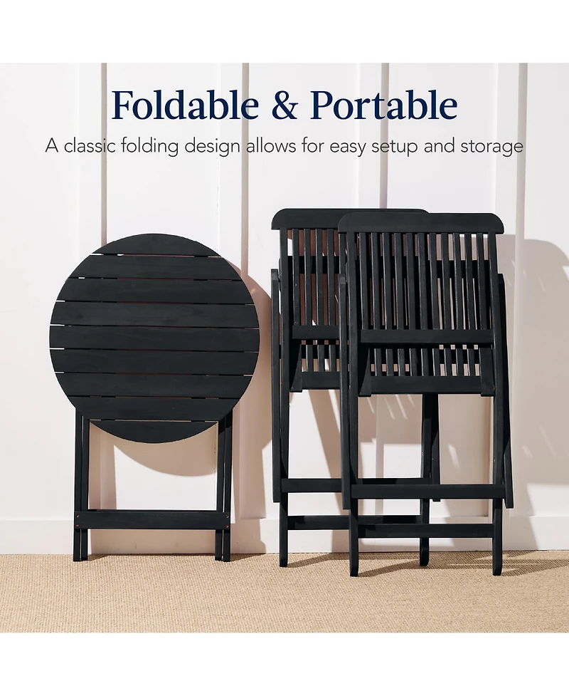 Best Choice Products 3-Piece Acacia Wood Bistro Set, Folding Patio Furniture w/ 2 Chairs