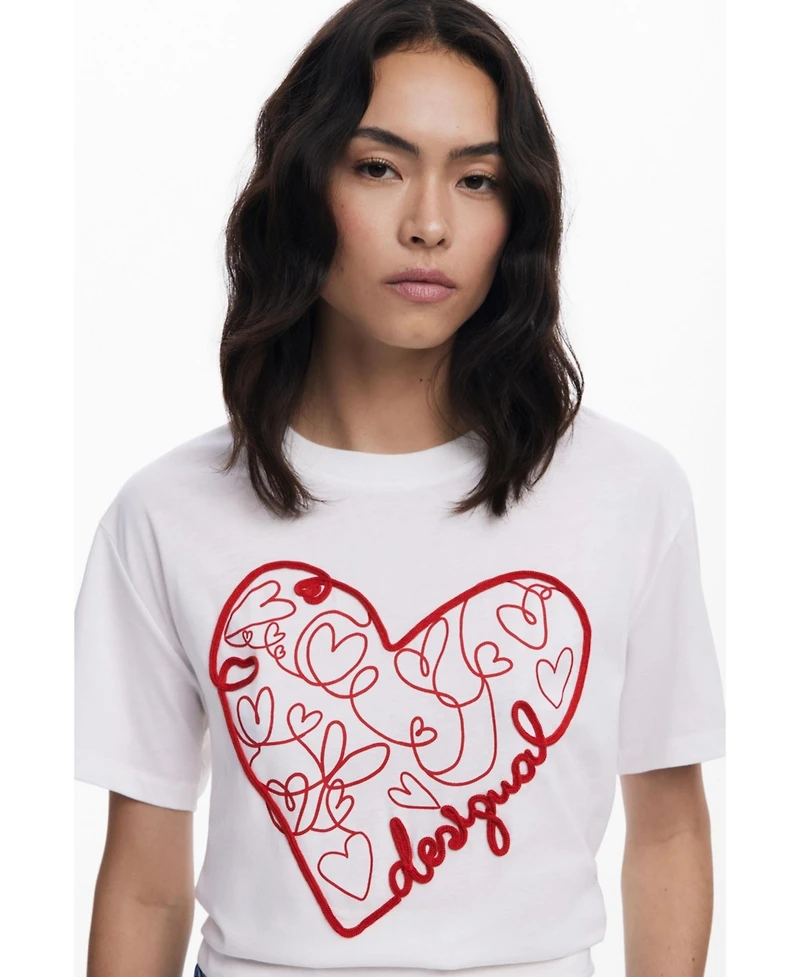 Desigual Women's T-shirt with embossed hearts